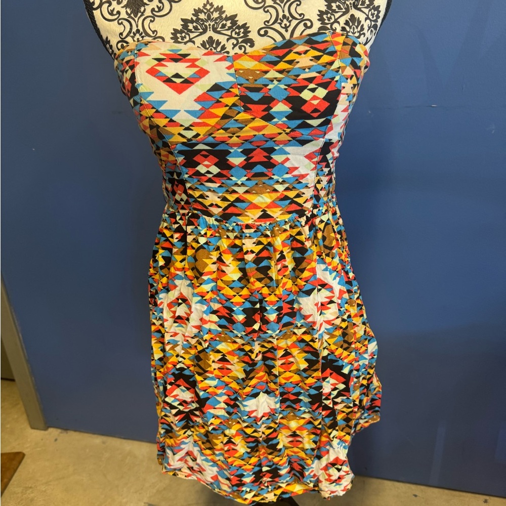 As U Wish Strapless Dress with Multicolor Geometric Pattern